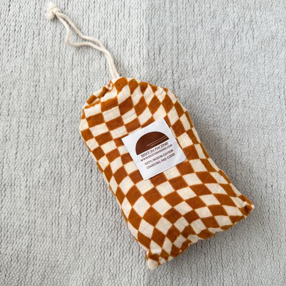 Brixton Phoenix Brown + Cream Checked Groovy Boho Changing Pad Sheet Cover - Picture 1 of 5